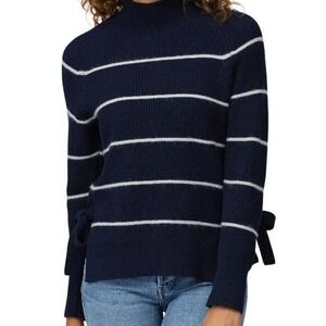 REBECCA TAYLOR Nautical Stripe Mock Neck Tie Side Sweater Wool Alpaca Size M‎
